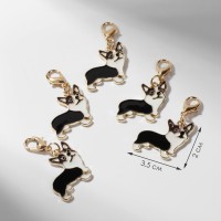 Шарм для браслета «Корги», чёрно-белый в золоте