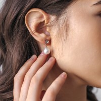 Серьги с жемчугом «Невеста» бусины d=1, со стразами, цвет белый