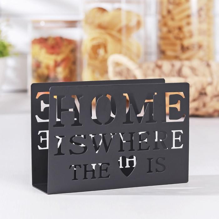 Салфетница «Дом здесь», 15×4×10 см, цвет чёрный Салфетница «Дом здесь», 15×4×10 см, цвет чёрный