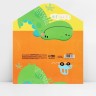 Конверт для денег фигурный «С днём Рождения», динозавр, 17.5×8 см