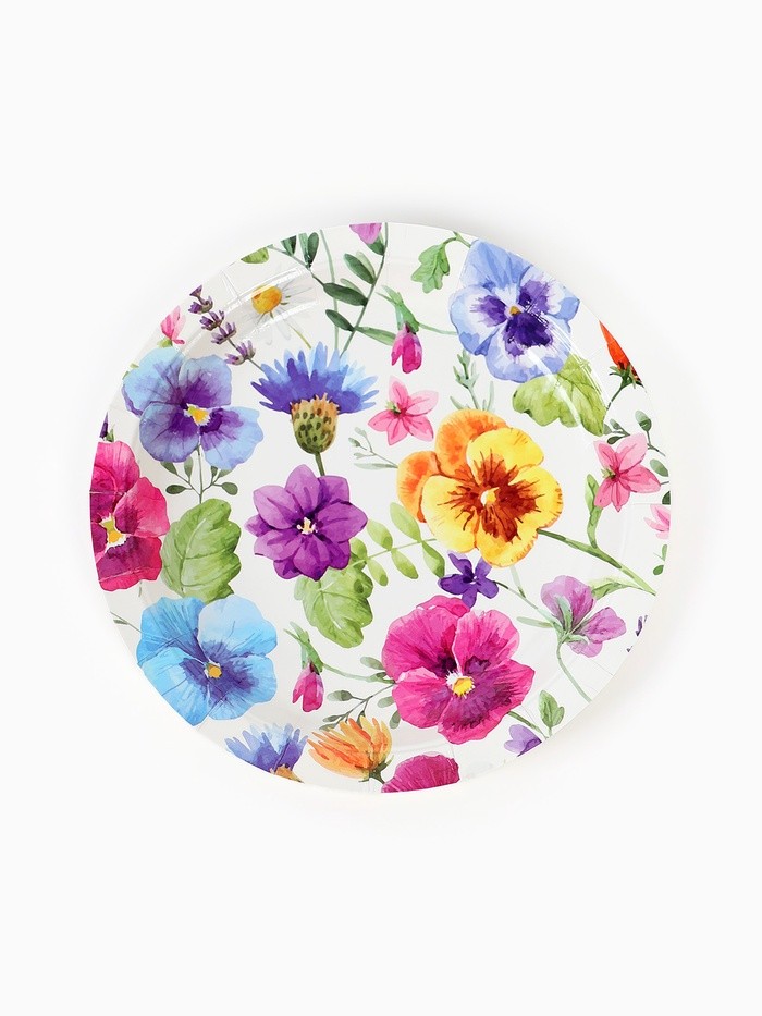 Тарелка одноразовая бумажная «Полевые цветы», 17 см, 6 шт