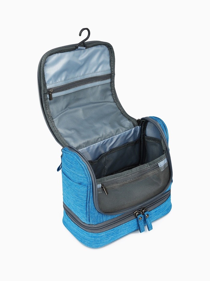 Косметичка - несессер дорожная на молнии, с крючком, с ручкой, с отделами, голубая