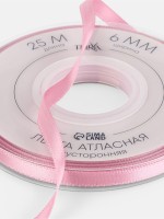 Лента атласная TEIRA, двухсторонняя, 6 мм, 25±1 м, розовая №158