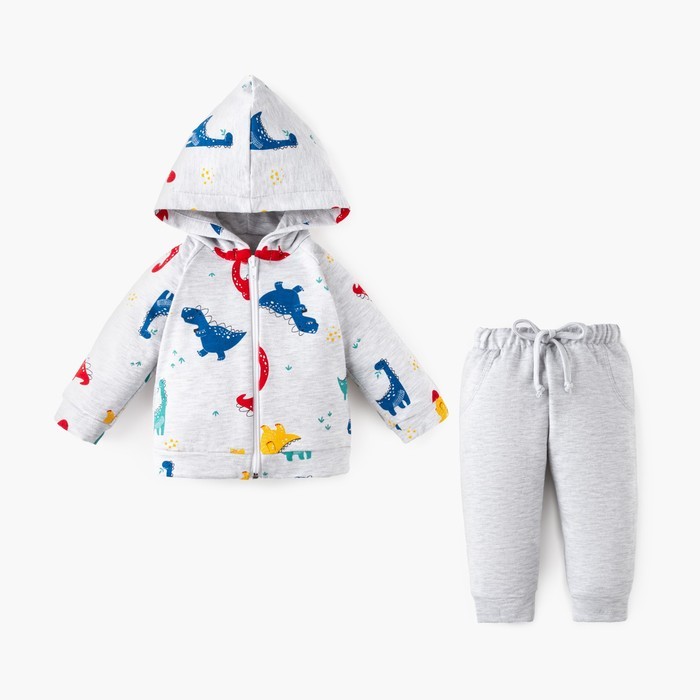 Костюм для мальчика (худи, брюки) «Крошка Я» Dino, рост 68-74 см, серый