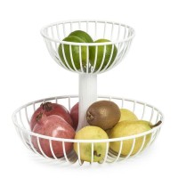 Ваза для фруктов 2-ярусная белая, 29×23.5 см, металл