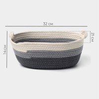 Корзина для хранения LaDо́m «Вега», плетёная, ручной работы, с ручками, хлопок, 32×21×14 см, серая