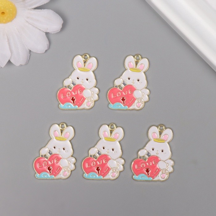 Декор для творчества металл, эмаль "Зайчик с сердцем-замком" 2,8х2,2 см Декор для творчества металл, эмаль "Зайчик с сердцем-замком" 2,8х2,2 см