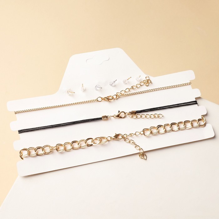 Набор 2 предмета: 3 колье, 3 пары пусет «Эстетика» сердечки, цвет белый в золоте, 37 см