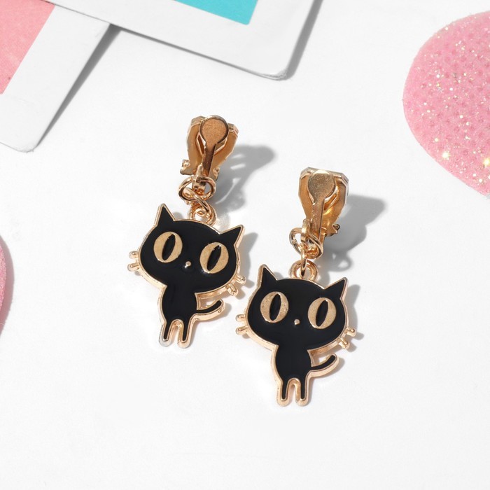 Серьги-клипсы детские «Выбражулька. Котята», чёрные в золоте