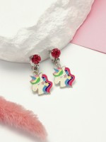 Серьги-клипсы детские «Выбражулька» единорог с кругом кристалл, цветные