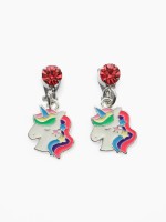 Серьги-клипсы детские «Выбражулька» единорог с кругом кристалл, цветные