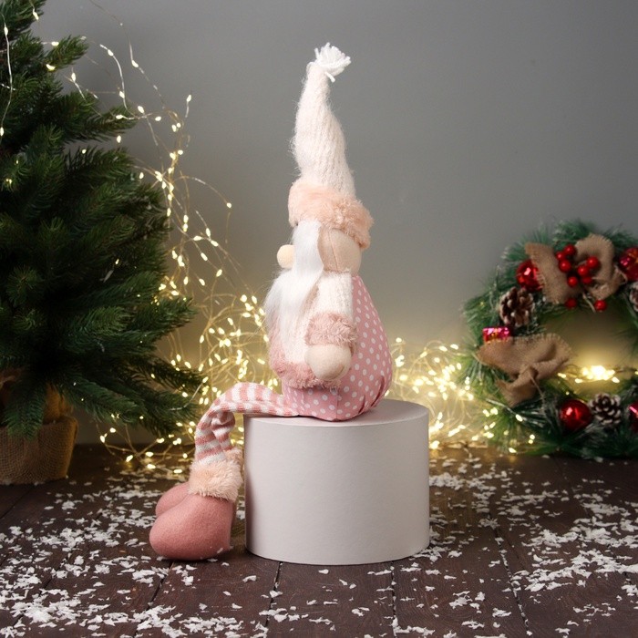 Мягкая игрушка "Дед Мороз с полосатыми длинными ножками" 47х19 см, бело-розовый Мягкая игрушка "Дед Мороз с полосатыми длинными ножками" 47х19 см, бело-розовый