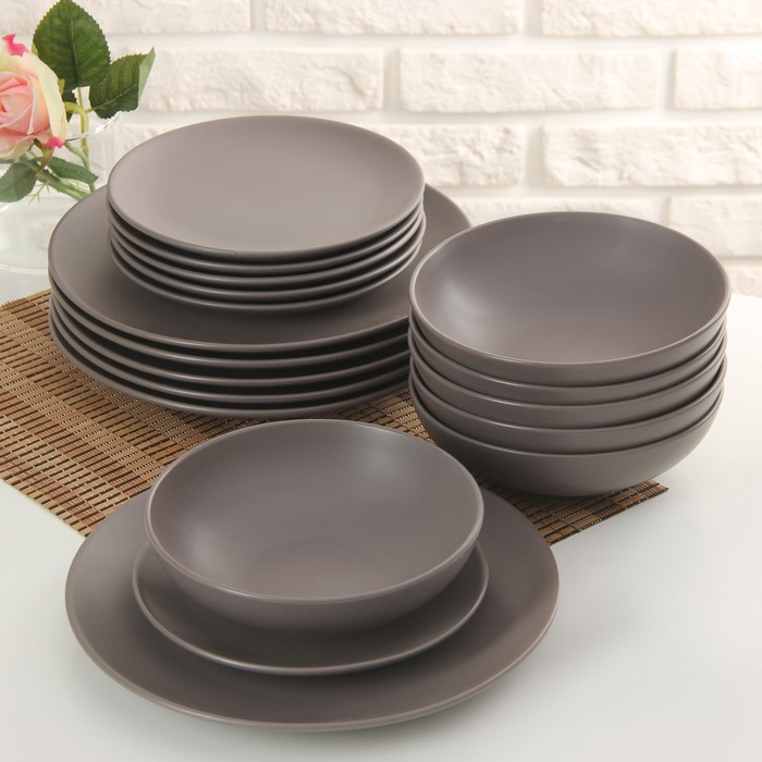 Набор тарелок Доляна «Пастель», 18 предметов: 6 тарелок d=19 см, 6 тарелок d=27 см, 6 мисок d=19 см, цвет голубой