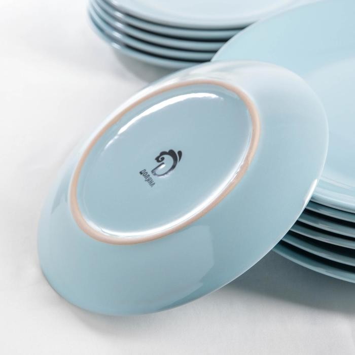 Набор тарелок Доляна «Пастель», 18 предметов: 6 тарелок d=19 см, 6 тарелок d=27 см, 6 мисок d=19 см, цвет голубой