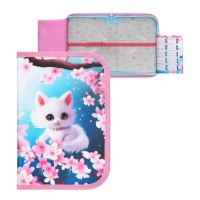 Пенал 1 секция 140×210×40 мм, откидной карман, косметичка, тканевый, Calligrata TOP Content «Котик сакура»