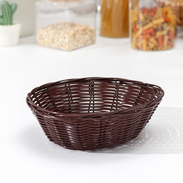 Корзинка для фруктов и хлеба Доляна «Шоко», 18×18×5.5 см, пластик, плетёная, коричневая