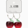 Серьги кольца «Черешня с листочком», бордовые в серебре