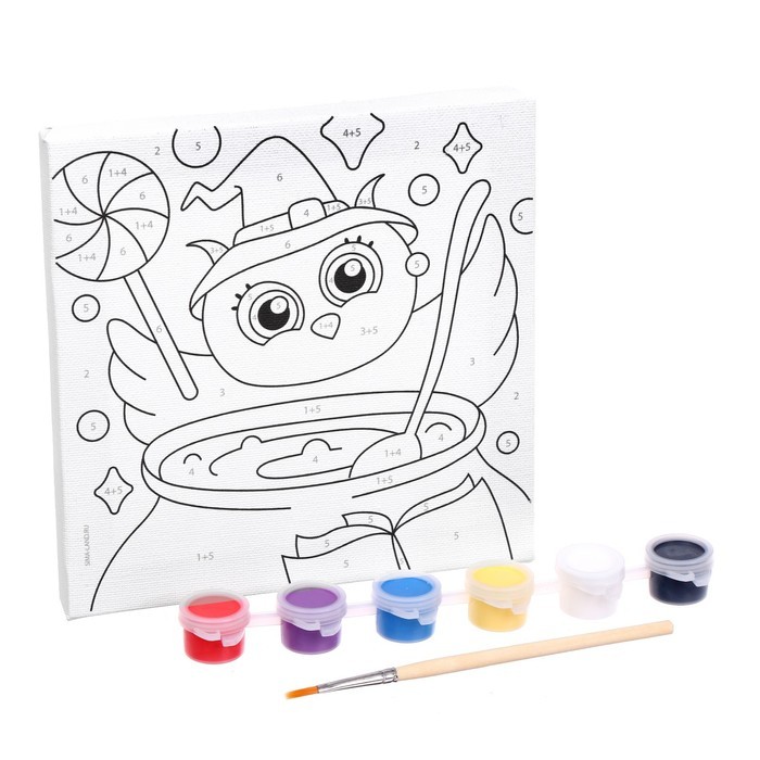 Хэллоуин. Картина по номерам для детей «Сова-колдунья», 15 х 15 см