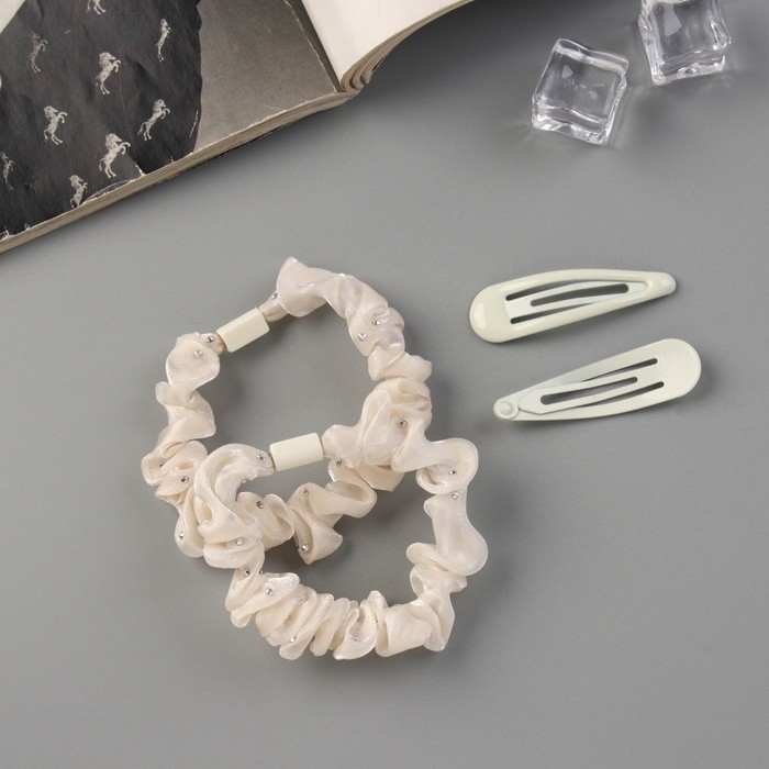 Набор для волос «Глория блеск», 2 резинки 5.5 см, 2 невидимки 5 см, молочный