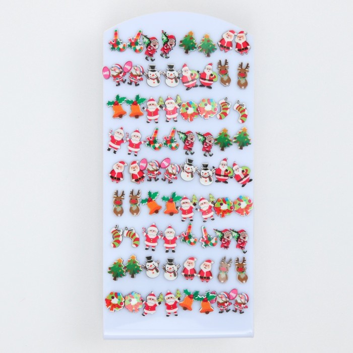 Серьги пусеты QF «Новогодние», 36 пар, ассорти, цветные в серебре