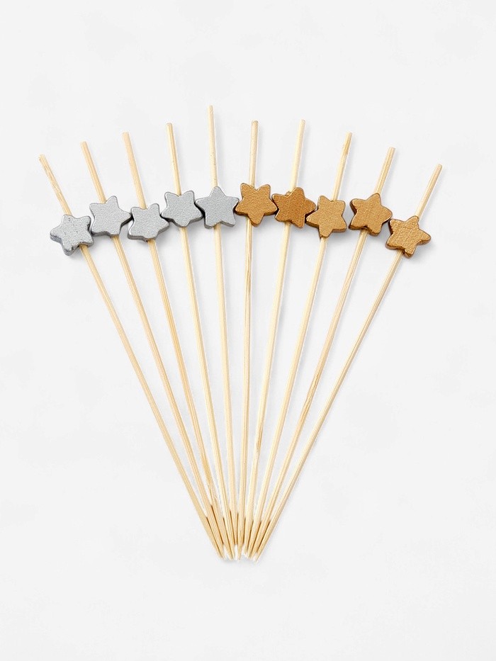Шпажки для канапе «Звезды» бамбук, золото, серебро, 100 шт.