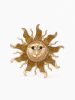 Брошь «Солнце», цвет чёрно-золотой в матовом золоте
