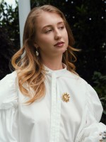 Брошь «Солнце», цвет чёрно-золотой в матовом золоте