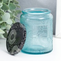 Банка для свечей стекло с крышкой "Цветочная" зелёная, цилиндр 9х7х7 см