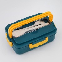 Ланч - бокс в школу Доляна, 800 мл, 3 секции, с приборами, 12×7.6×20 см, пластик, бирюзовый