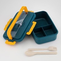 Ланч - бокс в школу Доляна, 800 мл, 3 секции, с приборами, 12×7.6×20 см, пластик, бирюзовый