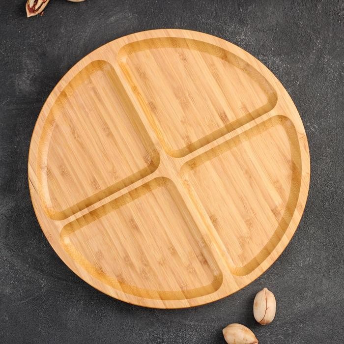 Подставка крутящаяся для подачи Доляна, 4 секции, d=32 см, бамбук