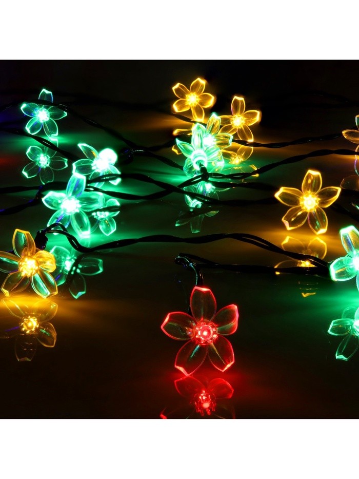 Гирлянда «Нить», 4.5 м, с насадками в виде ромашек, IP44, 30 LED, 2 режима, солнечная батарея, тёмная нить, свечение мульти