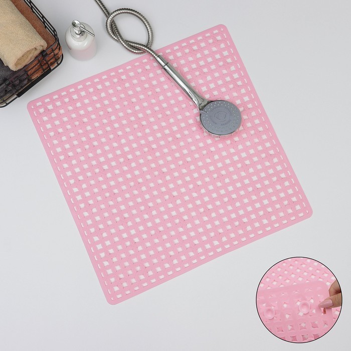 Коврик противоскользящий в ванну Доляна «Клеточка», на присосках, 50×50 см, МИКС