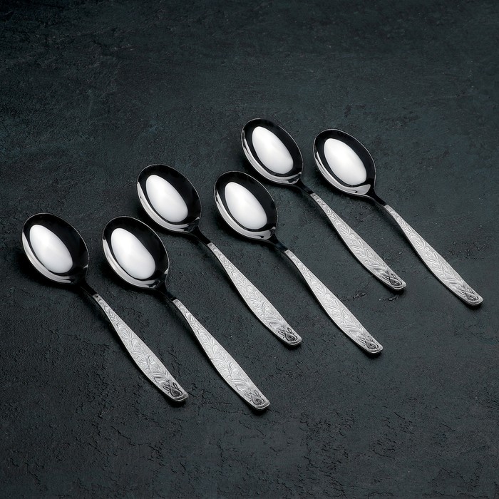 Набор столовых ложек «Уралочка», толщина 2 мм (М13), в картонной коробке, 6 шт, цвет серебряный