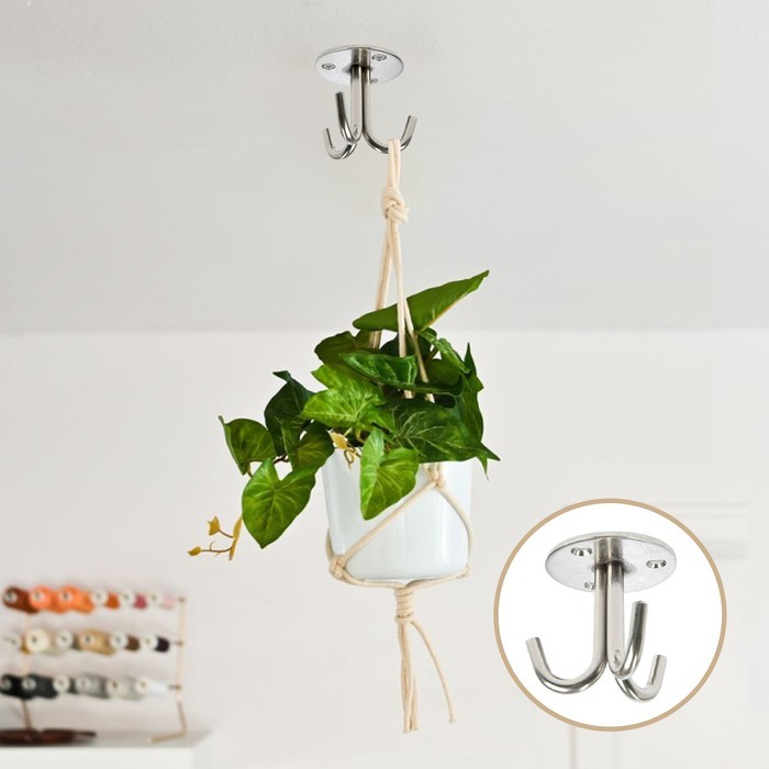 Крючок потолочный ТУНДРА, трехрожковый, нержавеющая сталь, 10 шт.