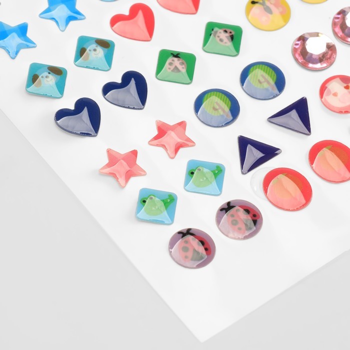 Серьги наклейки детские, пластик, улыбка, фигуры, цветные