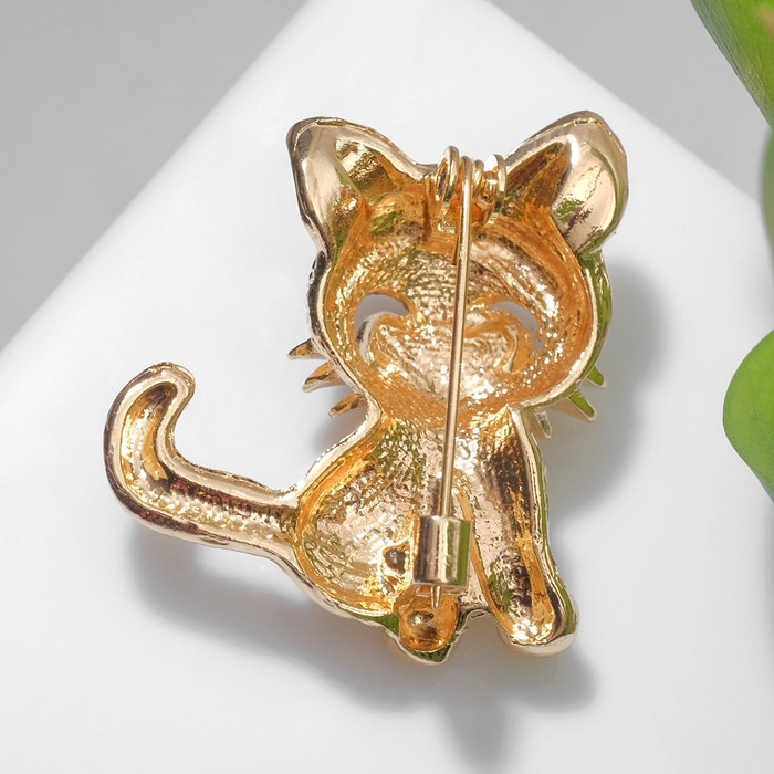 Брошь «Кошечка» очаровательная, цвет чёрно-серый в золоте