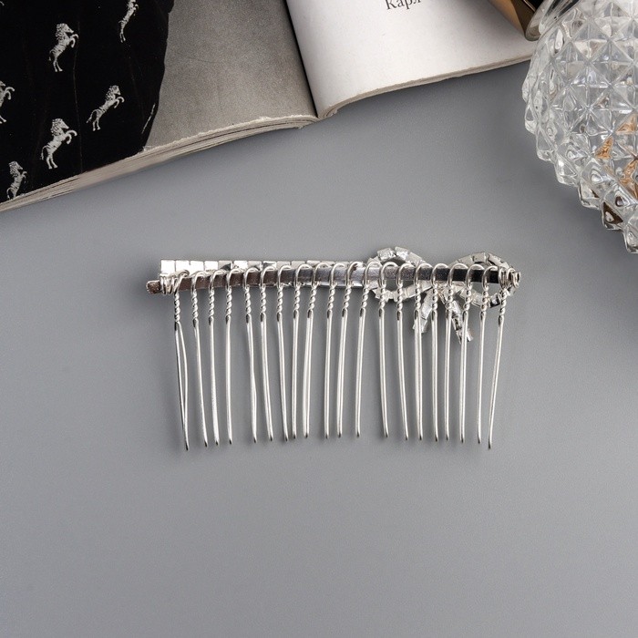 Гребень для волос QF «Медея», бант мини, 7×3.5 см, серебро