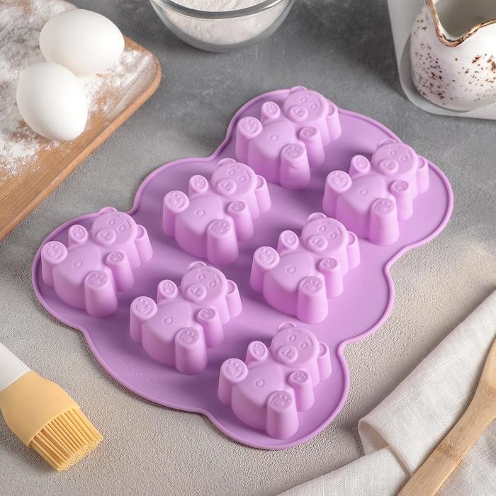 Форма для выпечки Доляна «Мишка», 27×24 см, 7 ячеек, цвет МИКС