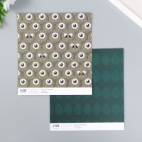 Бумага для скрапбукинга двусторонняя "Монстрики и листья" плотность 180 гр 30,5х32 см