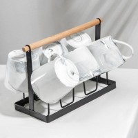 Набор кружек «Мрамор», 390 мл, 6 предметов, на металлической подставке, цвет серый