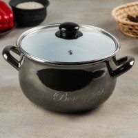 Кастрюля «Металлик», 3,1 л, стеклянная крышка, индукция, цвет чёрный