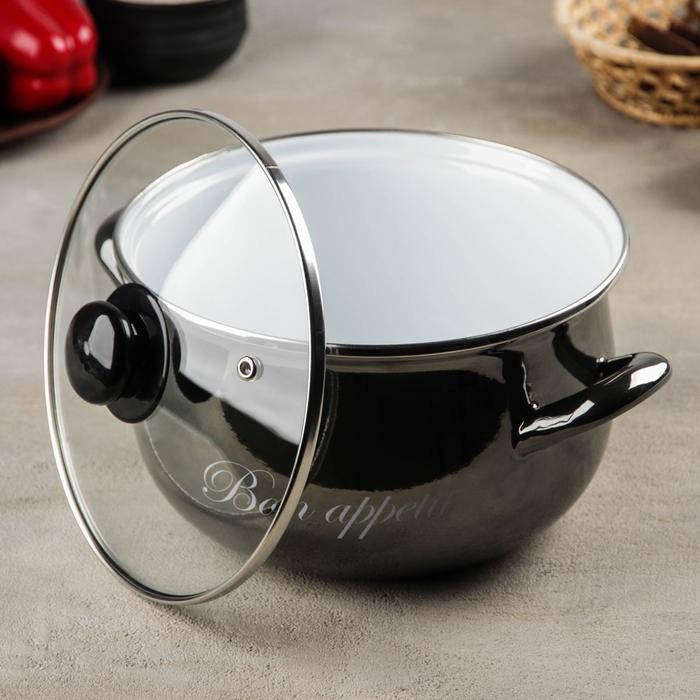 Кастрюля «Металлик», 3,1 л, стеклянная крышка, индукция, цвет чёрный