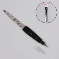 Пилка-триммер металлическая для ногтей, перфорированная, 15 см, с защитным колпачком, в чехле, цвет чёрный