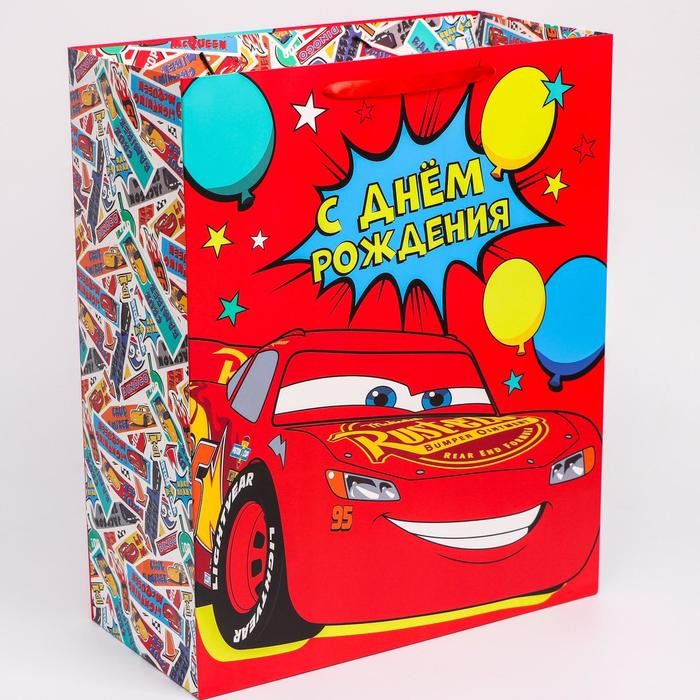 Пакет ламинат вертикальный "С Днем рождения", Тачки, 40х49х19 см