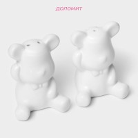 Набор для специй Доляна «Стильный мишка», 2 предмета: солонка 30 мл, перечница 30 мл, белый