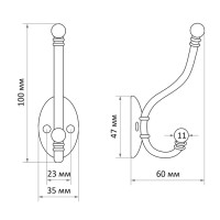 Крючок мебельный ТУНДРА TKd=021, двухрожковый, черный, 8 шт.