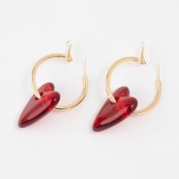 Серьги кольца с сердцем QF «Моя любовь», d=2 см, красный в золоте