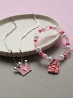 Набор детский Выбражулька «Корона», 2 предмета: кулон, браслет, замок, бело-розовый