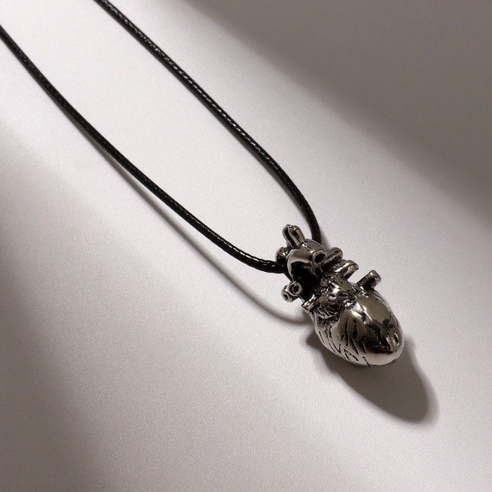 Кулон на шнурке «Анатомия» сердце, цвет чернёное серебро на чёрном шнурке, 43 см